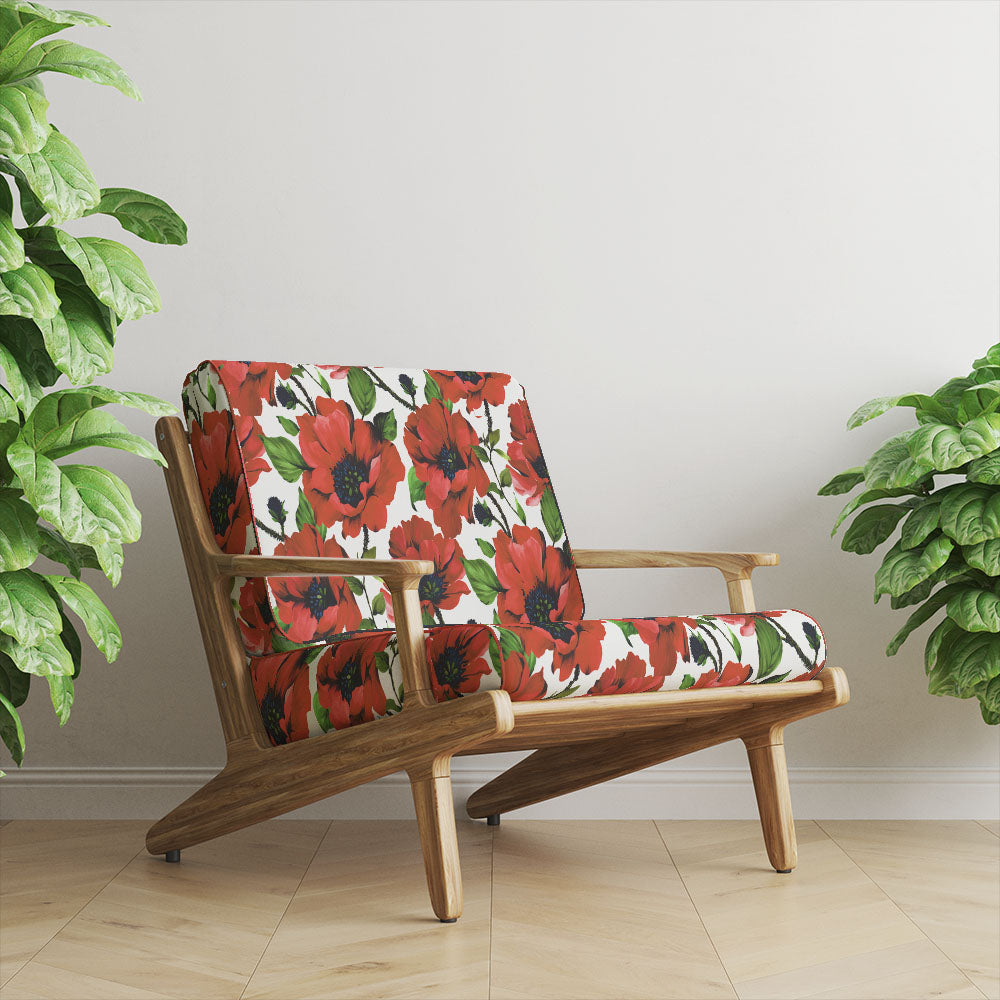 Poppy Flower Crib 5 floral velvet upholstery fabric shown on chair for commercial seating