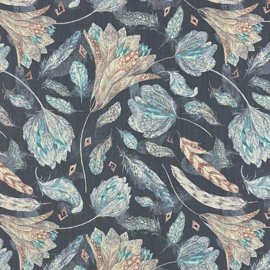 Porthgain Navy floral upholstery fabric with detailed botanical motifs