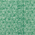 Flat image of green linen curtain fabric with white geometric design
