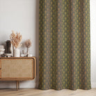 Radiance Ebony Gold art deco linen curtain fabric made into dramatic patterned curtains