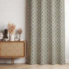Radiance Noir geometric linen curtain fabric styled as statement curtains