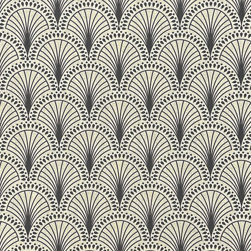 Radiance Noir art deco linen curtain fabric flat image in black geometric design