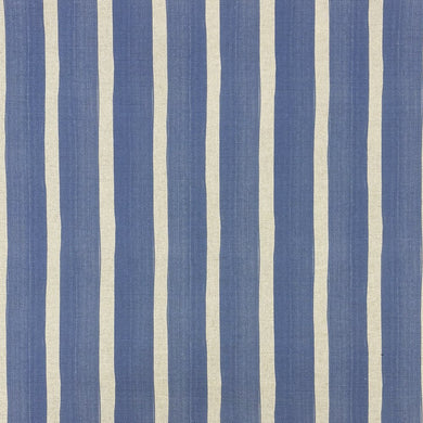 Raleigh Stripe Blue patterned upholstery fabric with soft cream vertical stripes