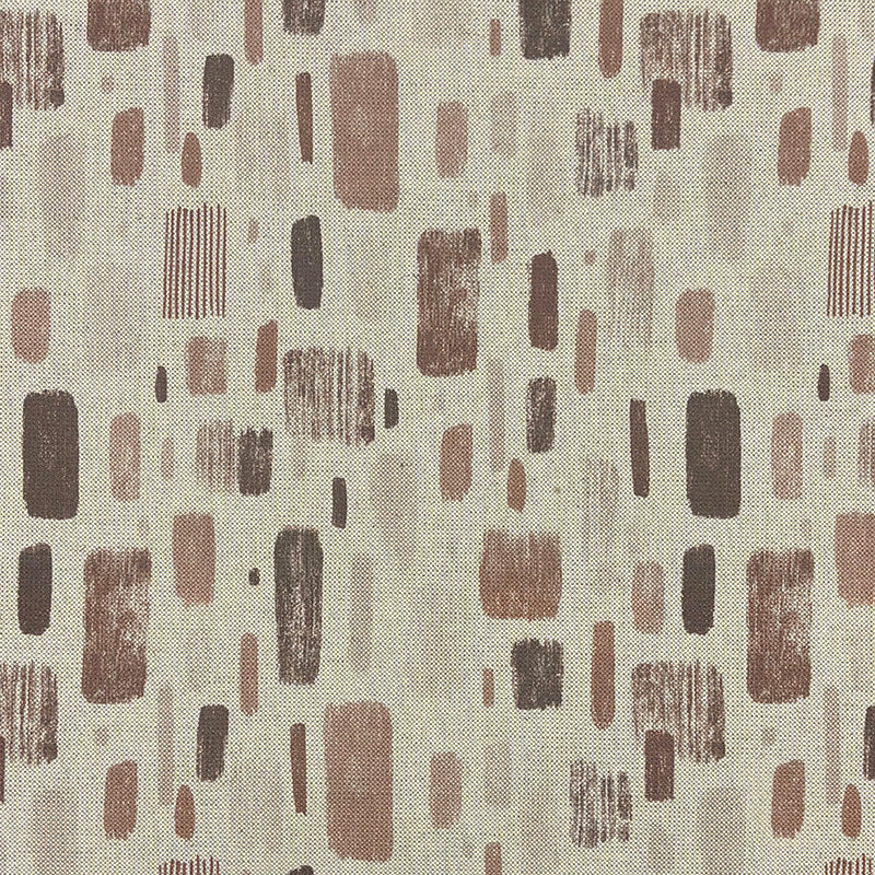 Ravenna patterned upholstery fabric flat view showing abstract geometric design in warm brown and neutral tones