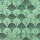 Green fan motif Art Deco curtain fabric in linen