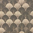 Neutral stone colour Art Deco curtain fabric with fan motif