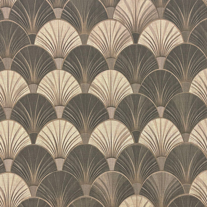 Neutral stone colour Art Deco curtain fabric with fan motif