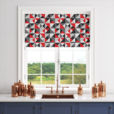 Retro Triangles Cotton Curtain Fabric - Red
