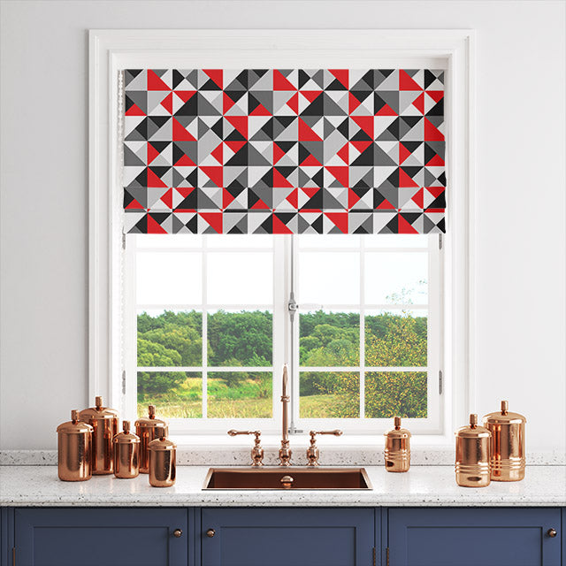 Retro Triangles Cotton Curtain Fabric - Red
