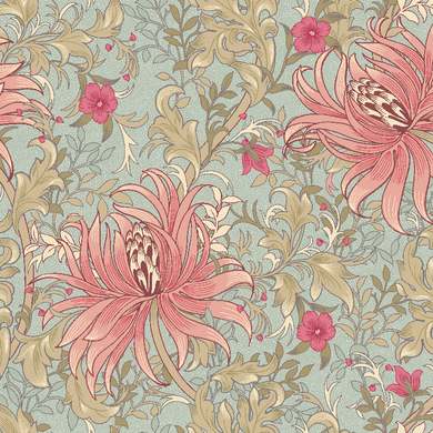 Reuben Floral Fabric in vibrant red and pink colors with intricate floral pattern