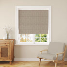 Rowan Leaf Beige Roman blind displaying a neutral William Morris style botanical repeat