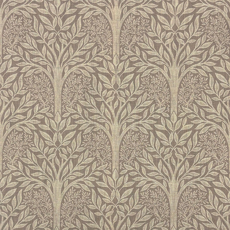 Rowan Leaf Beige neutral linen curtain fabric with a taupe tree canopy design on natural cloth