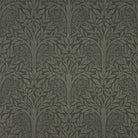 Rowan Leaf Hunter William Morris style linen curtain fabric with deep green trees on natural cloth