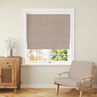 Rowan Leaf Mauve patterned linen Roman blind adding gentle heritage colour to a calm room