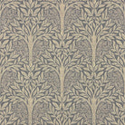 Rowan Leaf Slate William Morris inspired linen fabric with grey leafy tree silhouettes