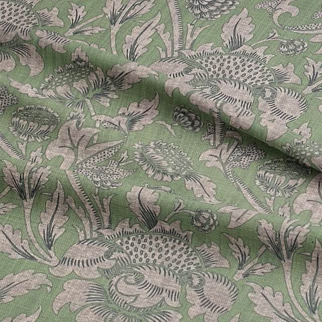 Serene Ruskin Curtain Fabric in a serene seafoam green with tranquil wave pattern