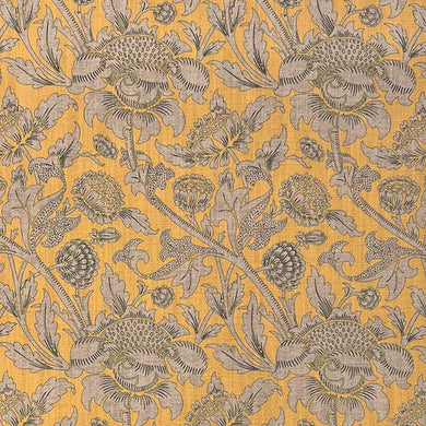 Ruskin Curtain Fabric in deep blue with intricate floral patterns