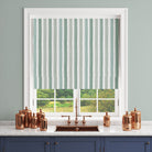 Salem Stripe Duck Egg washable fabric made into a Roman blind for a light coastal interior