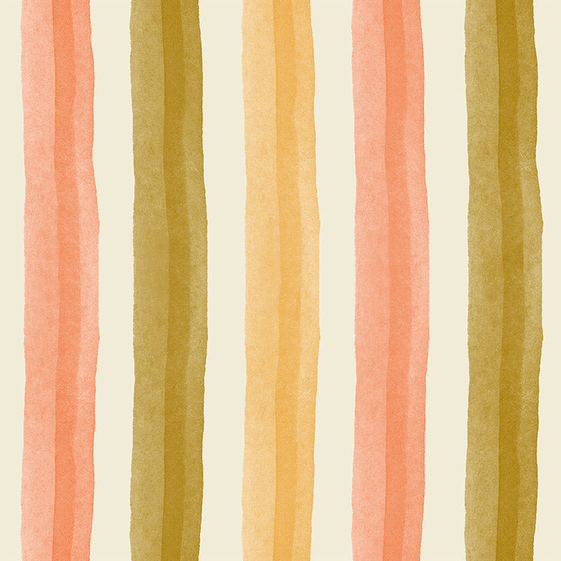 Salem Stripe Golden curtain fabric with warm ochre watercolour bands on white polyester cloth