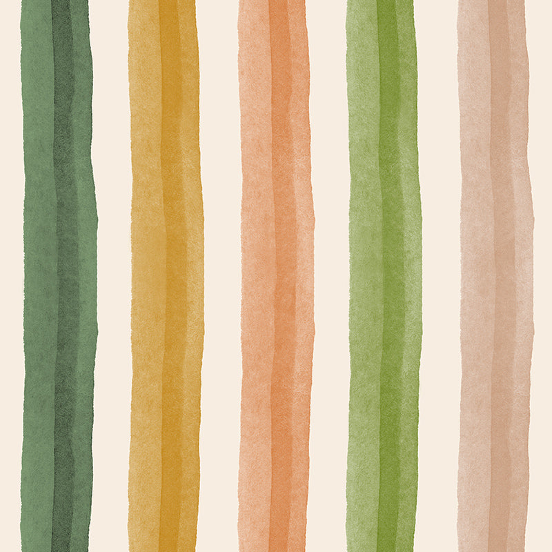 Salem Stripe Meadow washable curtain fabric with soft green painted stripes on a white background