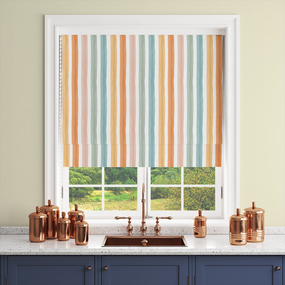 Salem Stripe Multi washable Roman blind with colourful painted stripes for playful interiors