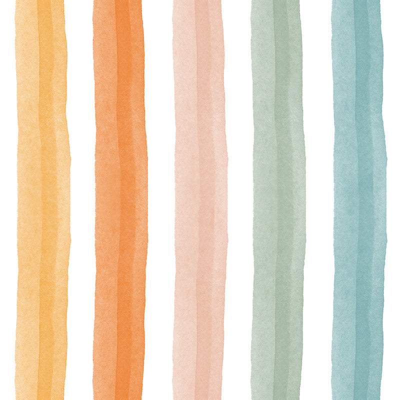 Salem Stripe Multi curtain fabric with watercolour bands in ochre, peach, blush, sage and blue