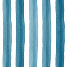Salem Stripe Teal curtain fabric with deep blue-green watercolour stripes on a clean white ground