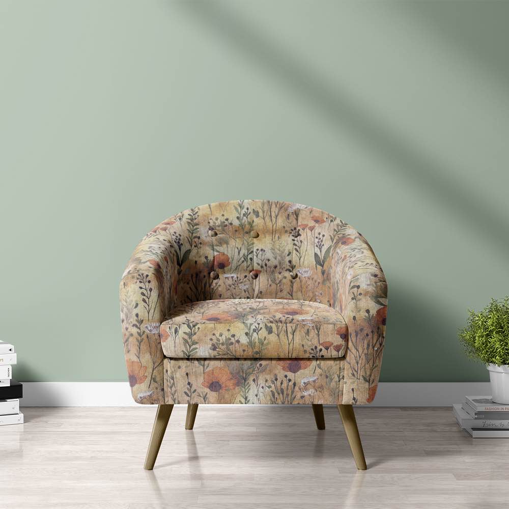 Savanna Amber Velvet Fabric – upholstered chair in amber floral velvet upholstery fabric