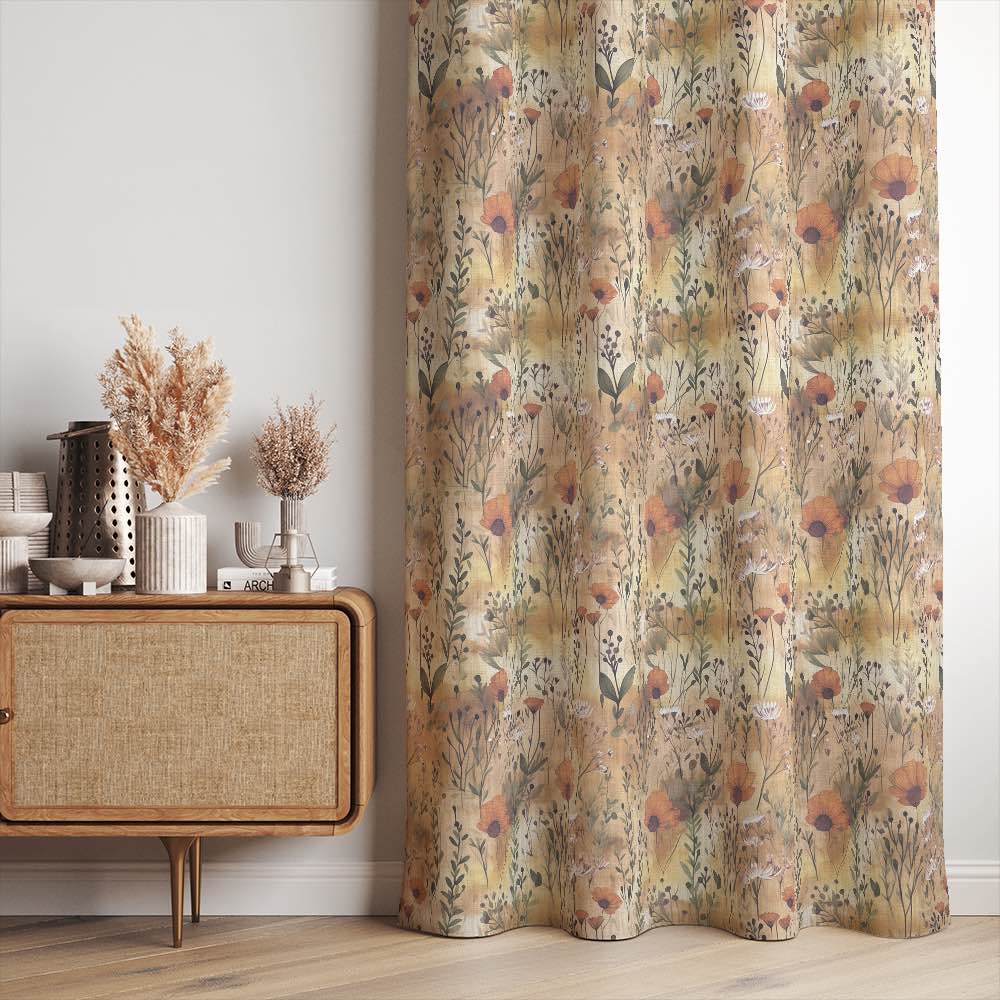 Savanna Amber Velvet Fabric – curtain image showing warm floral velvet fabric in use