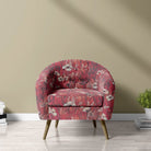 Savanna Red Velvet Fabric – red floral velvet fabric shown on armchair for upholstery inspiration