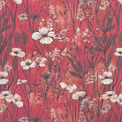 Savanna Red Velvet Fabric – flat swatch of bold floral velvet fabric suitable for curtains or upholstery