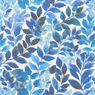 Savannah Leaf Linen Curtain Fabric in Ink – Blue and navy leaf pattern close-up
