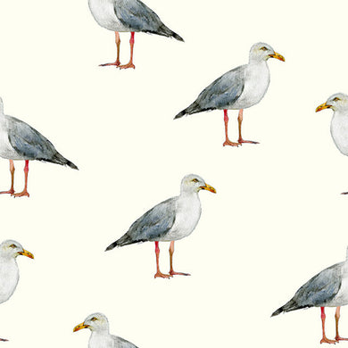 Seagulls Cotton Curtain Fabric - Ivory in a beautiful coastal setting