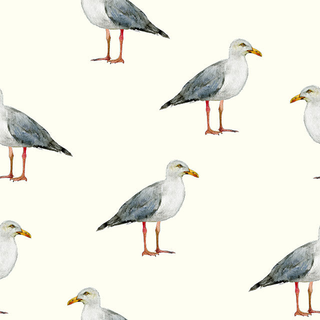 Seagulls Cotton Curtain Fabric - Ivory
