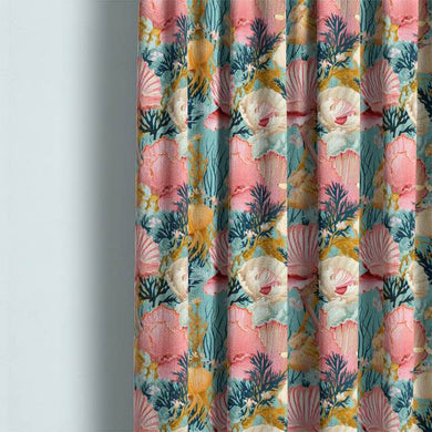 High-Quality Seychells Linen Curtain Fabric in Vibrant Coral and Blue