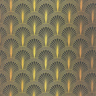 Shellwick Ebony Gold art deco linen curtain fabric flat image with luxury fan motif