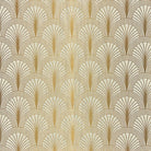 Shellwick Golden art deco linen curtain fabric flat image with decorative geometric fan design