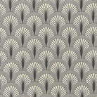 Shellwick Noir art deco linen curtain fabric flat image with black geometric pattern