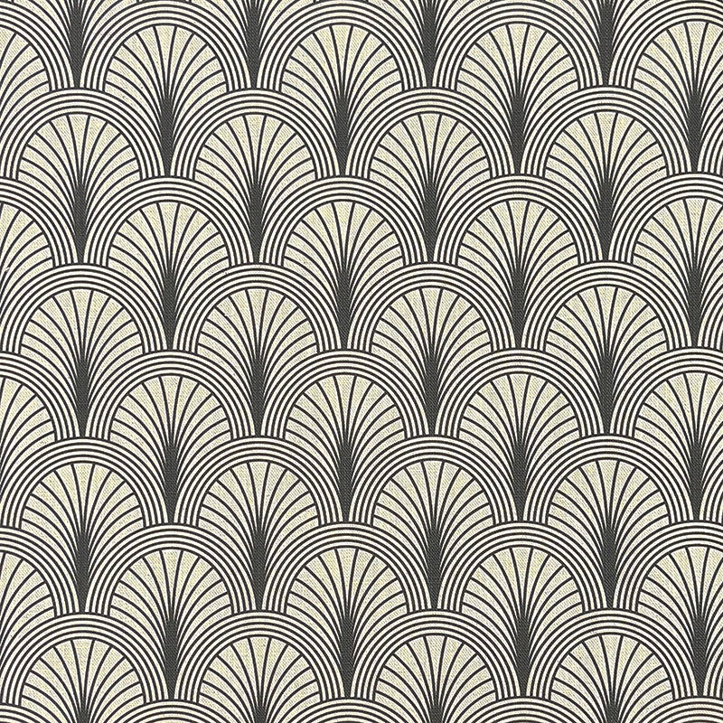 Shellwick Noir art deco linen curtain fabric flat image with black geometric pattern