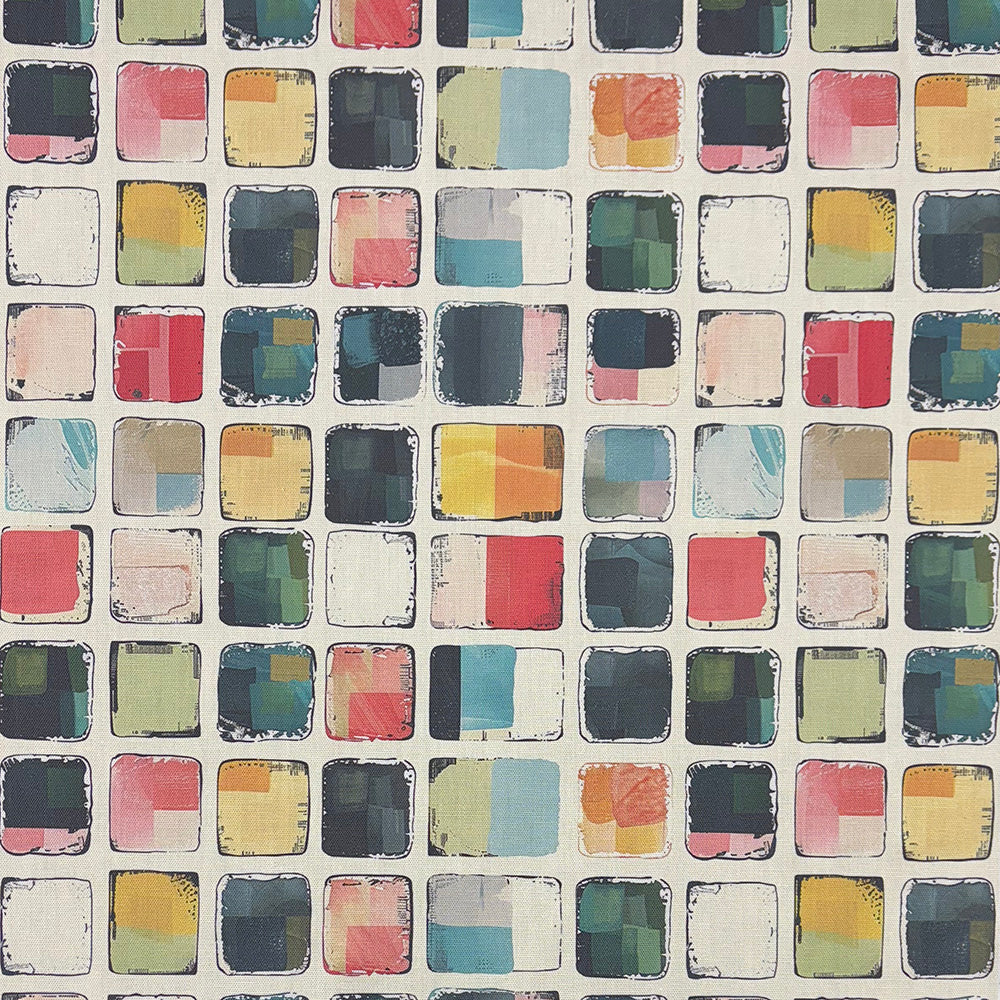 Stylish multicoloured cotton fabric with an expressive, modern grid pattern.