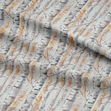 Silver Birch Amber - Autumnal Tree Printed Curtain Fabric For Sale