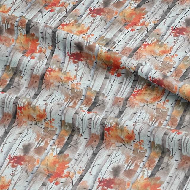 Silver Birch Flame - Autumnal Tree Printed Curtain Fabric For Sale