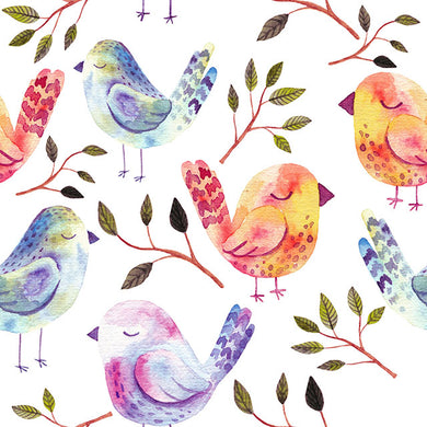 Sleeping Birds Flame - Bird Patterned Cotton Fabric