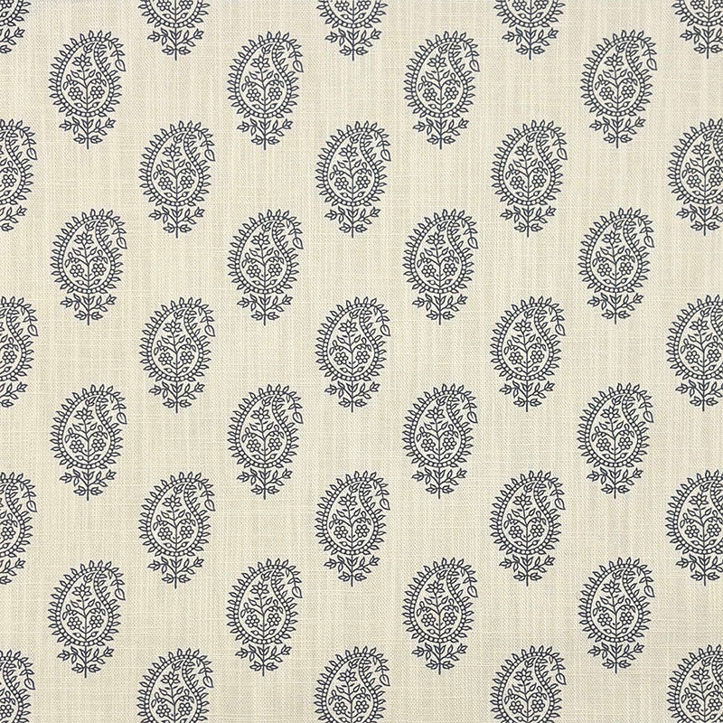 Buta Paisley linen curtain fabric in navy blue with a small Indian floral motif