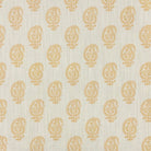 Ochre yellow paisley linen curtain fabric with a small Indian-inspired pattern repeat