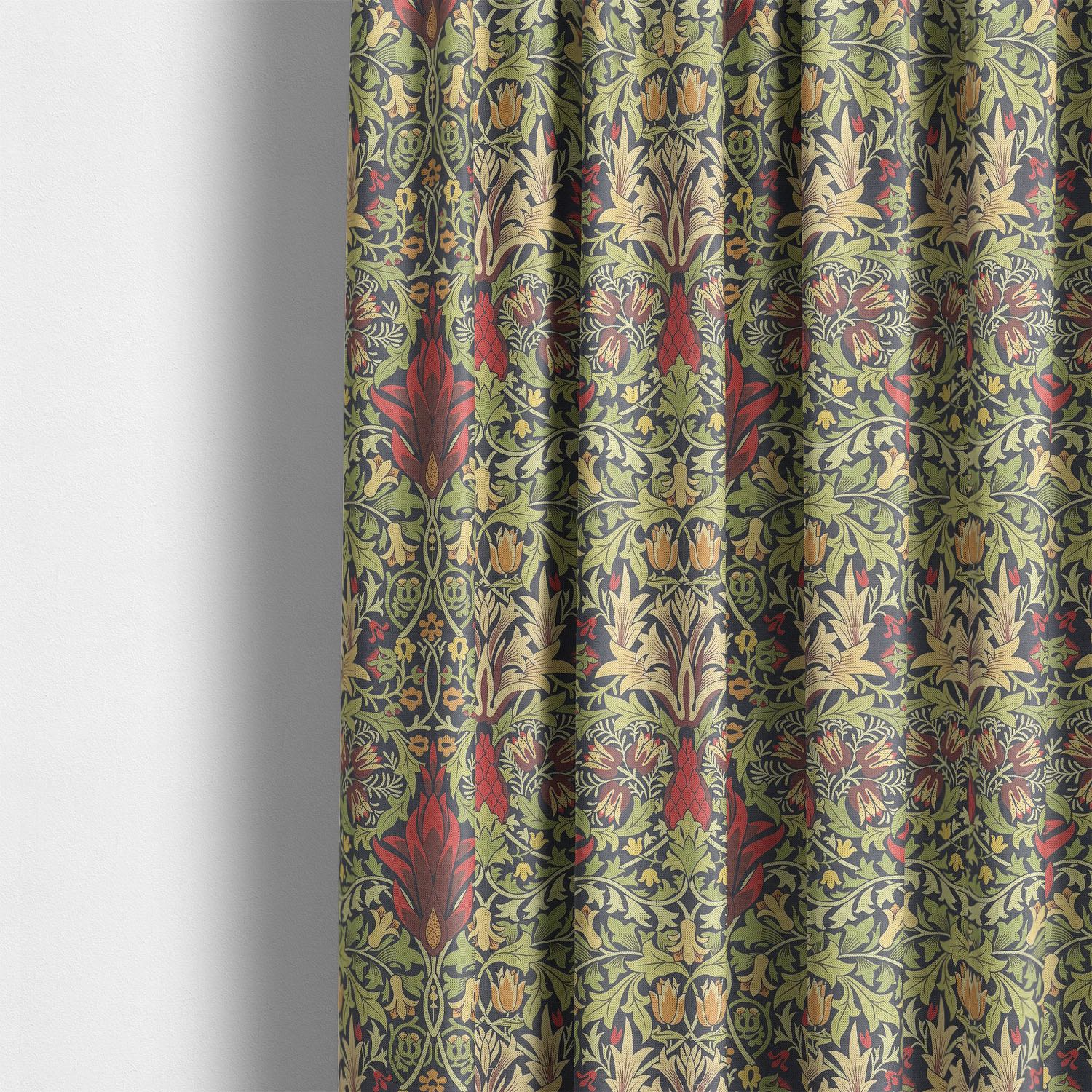 Snakeshead Forest William Morris style curtain fabric shown in a room set, decorative botanical linen fabric for curtains and blinds