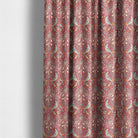 william morris curtain fabric with bird and botanical design used as red linen curtains in interior setting