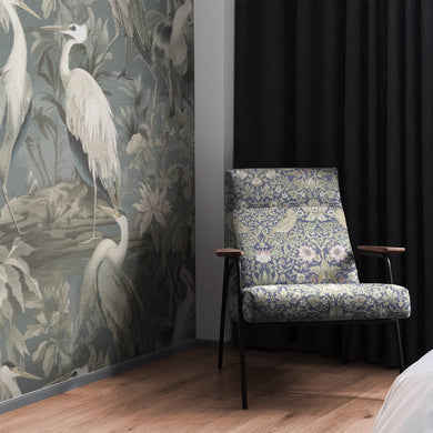 Songbird Upholstery Fabric in elegant, monochromatic floral design, adds a touch of luxury