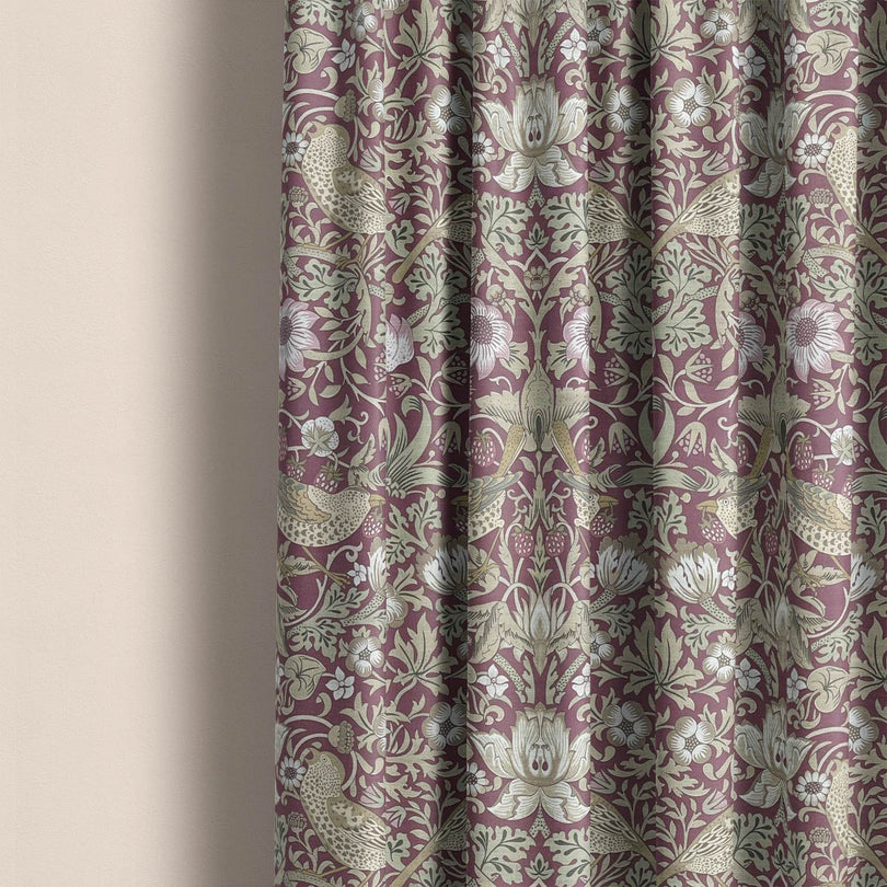 Elegant Songbird Upholstery Fabric in royal purple with intricate floral design