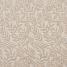 Flat swatch of Stratford Biscuit leaf design upholstery fabric in warm beige tone